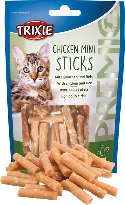 Snacks med kyckling och ris, innehållande 67% kött. Ett proteinrikt och naturligt mellanmål för din katt, perfekt som belöning eller mellanmål.