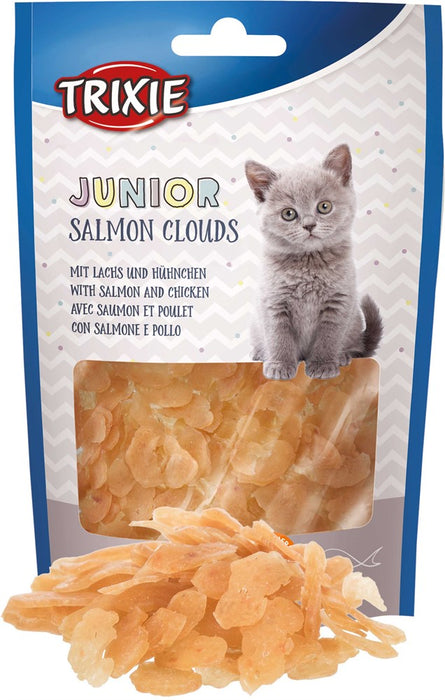 Snacks med lax och kyckling, innehåller 55% fisk och 20% kött. Naturliga och proteinrika godbitar för katten, perfekt som mellanmål eller belöning.