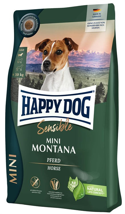 Happy Dog Sensible Mini Montana – Spannmålsfritt hundfoder med hästprotein, perfekt för små hundar med känslig mage och allergier.
