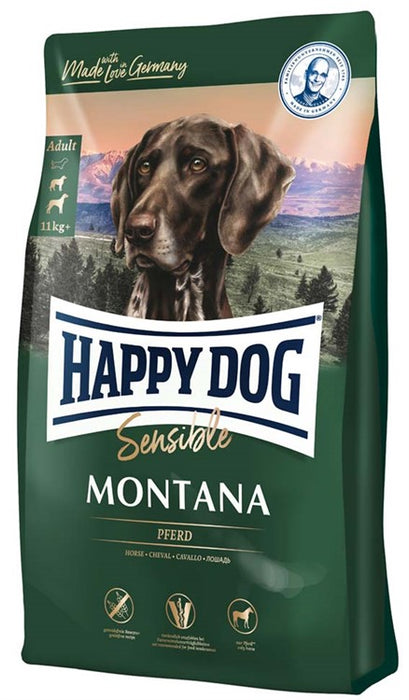 Happy Dog Sensible Montana – spannmålsfritt och allergivänligt hundfoder med hästkött, för vuxna hundar över 11 kg med känsliga magar.