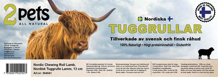 2Pets Nordisk Tuggrulle Med Fyllning Lamm, 13cm, 70-Pack