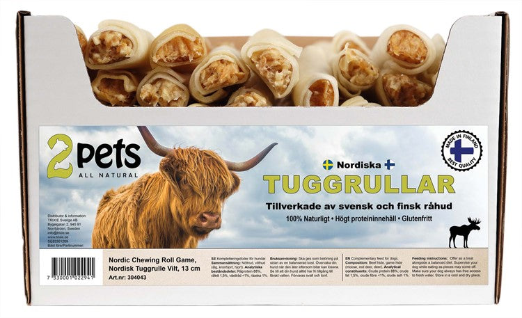 2Pets Nordisk Tuggrulle Vilt, 13cm, 70-Pack