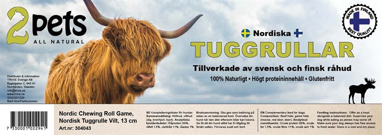 2Pets Nordisk Tuggrulle Vilt, 13cm, 70-Pack