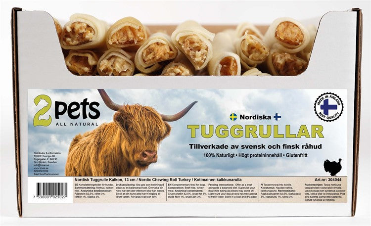 2Pets Nordisk Tuggrulle Kalkon, 13cm, 70-Pack