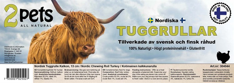 2Pets Nordisk Tuggrulle Kalkon, 13cm, 70-Pack