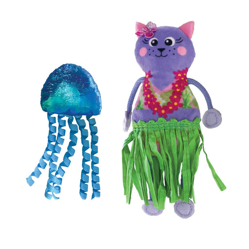 Tropics Hula Kitty kattleksak med sprakande ljud, fladdrig gräskjol och reparmar för att väcka kattens jaktinstinkter.