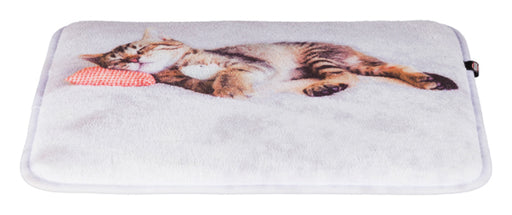 Mysig kattdyna med fototryck, plyschklädsel och anti-glid botten. Prisvärd och bekväm viloplats för alla katter.