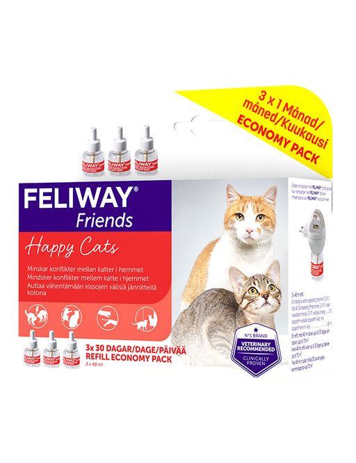 Feliway Friends 3 x Refill – Multipack med syntetiska harmoniferomoner för att främja fredlig samexistens mellan katter. Täcker 70 m².