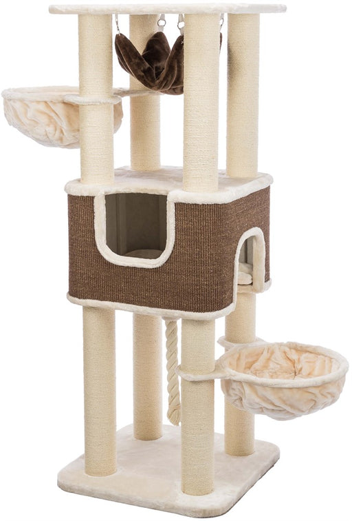 Klösmöbel med sisal, plysch och fleece. Inkluderar grotta med vändbar dyna, två vadderade bäddar och avtagbar hammock. Stabil konstruktion.

