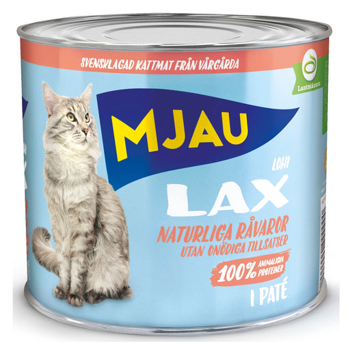 Smaskig kattmat med lax för vuxna katter. Naturlig paté utan spannmål och tillsatt socker, med 100% animaliska proteiner och balanserade näringsämnen. Svensktillverkat foder.