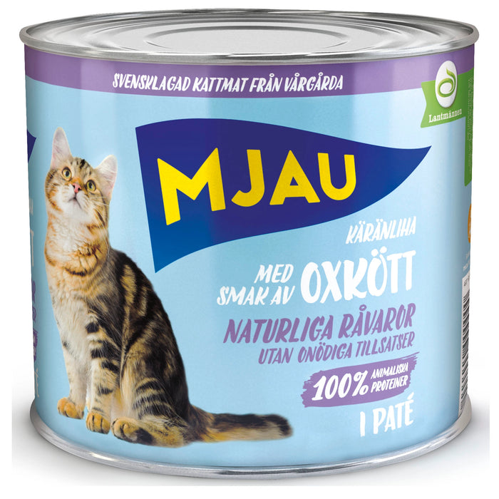 Oxköttspaté för vuxna katter. Spannmålsfri kattmat med 100% animaliska proteiner och naturliga ingredienser. Inga tillsatta sockerarter. Svensktillverkat och balanserat med vitaminer och mineraler.