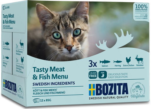 Bozitas spannmålsfria portionspåsar med naturliga, färska ingredienser från svenska gårdar. Helfoder med hög smaklighet och alla nödvändiga vitaminer och mineraler för katter.