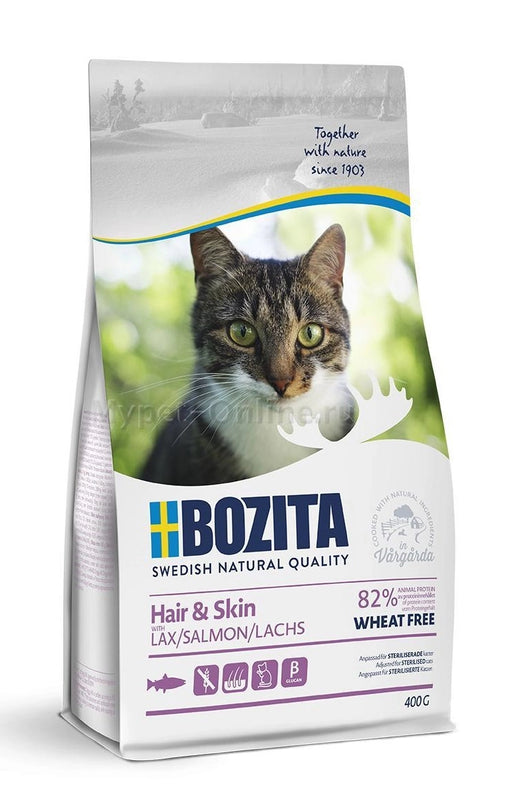 Vetefritt helfoder för långhåriga vuxna katter med färsk lax. Stödjer hud och päls med omega 3+6, biotin och zink. Innehåller fibrer för att minska hårbollar.