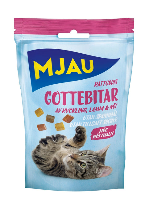 Smaskigt kattgodis med kyckling, lamm och nöt, berikat med taurin och vitaminer A, D och E. Spannmålsfritt och utan tillsatt socker.