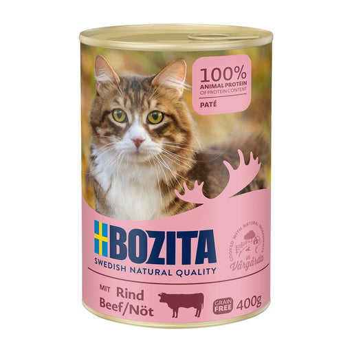 Våtfoder med biff för vuxna katter, smakrik paté med naturliga råvaror och alla nödvändiga vitaminer. Fritt från spannmål, socker och färgämnen.