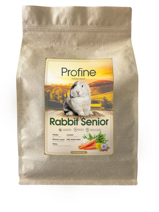 Profine Animals Rabbit Senior är ett pelletsfoder för äldre kaniner med alfalfa som fiberkälla, antioxidantrika örter och leverskyddande mariatistelfrön.