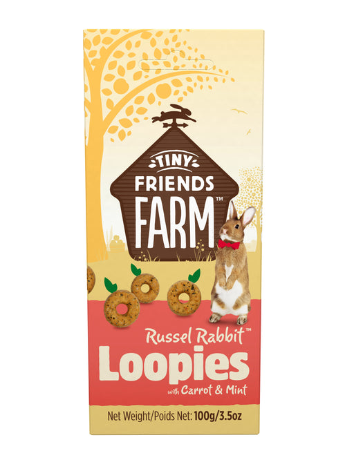 Tiny Friends Farm Russel Rabbit Loopies – näringsrik foderblandning för kaniner med timotejgräs, majs, havre och ärtor. Fritt från tillsatt socker och med naturliga prebiotika.