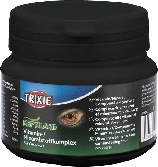 Vitamin- och mineralblandning för köttätande reptiler och groddjur, innehåller 30 % mikrokalcium och vitamin D3 för optimal benhälsa och kalciumupptag.

