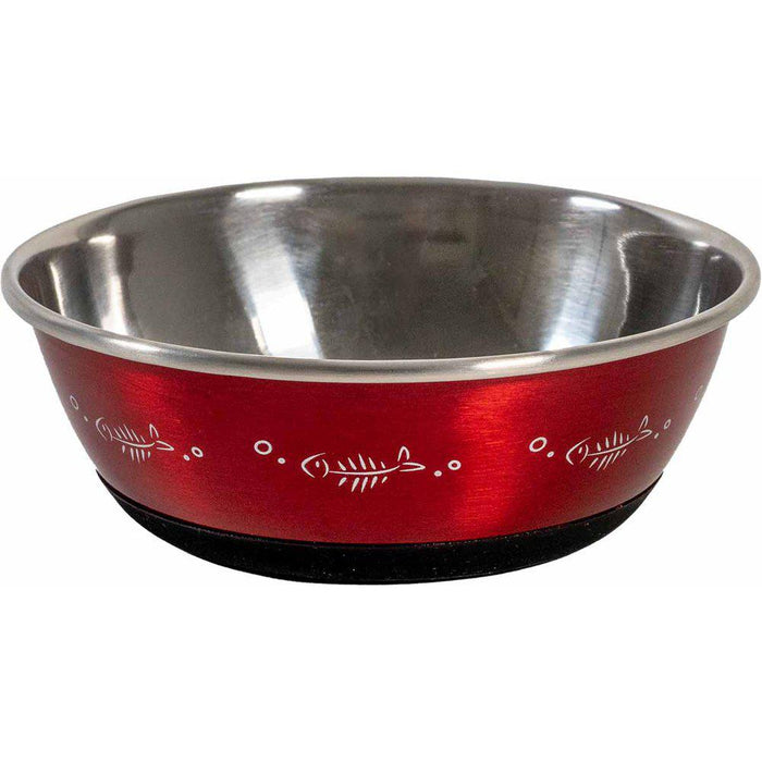 Kattskål Rostfri Antislip Med Fiskar 350ml 12,5cm