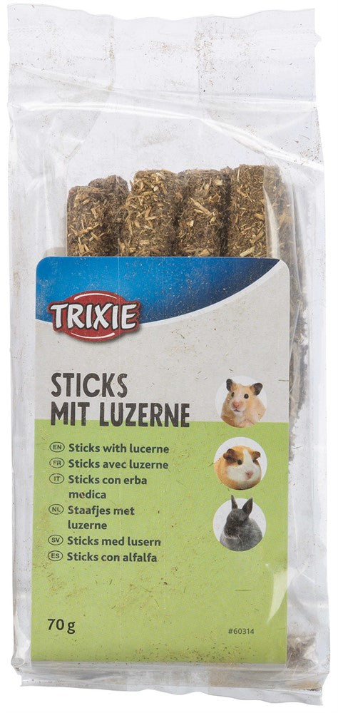Naturlig tandborstlek för hundar, tillverkad av 100% naturmaterial med pilkvistar och lusern för tandslipning och hälsosamt tandkött.