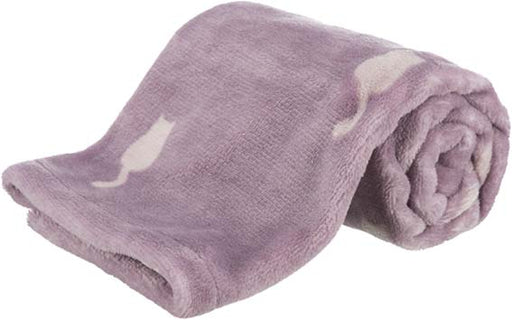 Mjuk plyschkattdyna i allergivänlig polyester, mått 70 × 50 cm, perfekt för små och medelstora katter. Värmeisolerande och enkel att rengöra med en stilren bärfärg.